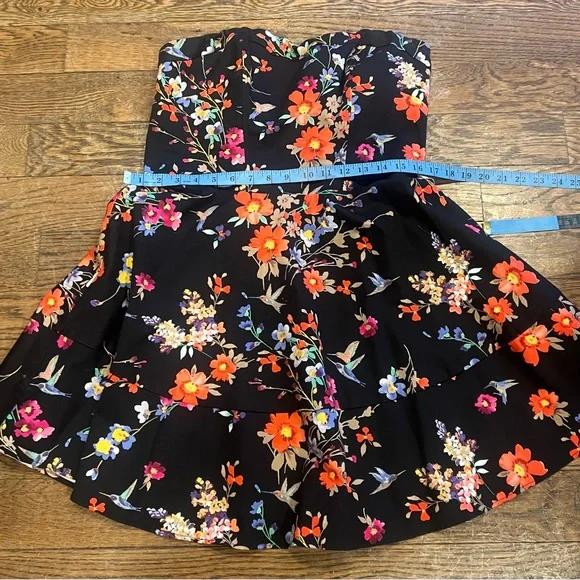 Express vintage strapless black floral mini dress size 12 - Picture 5 of 9